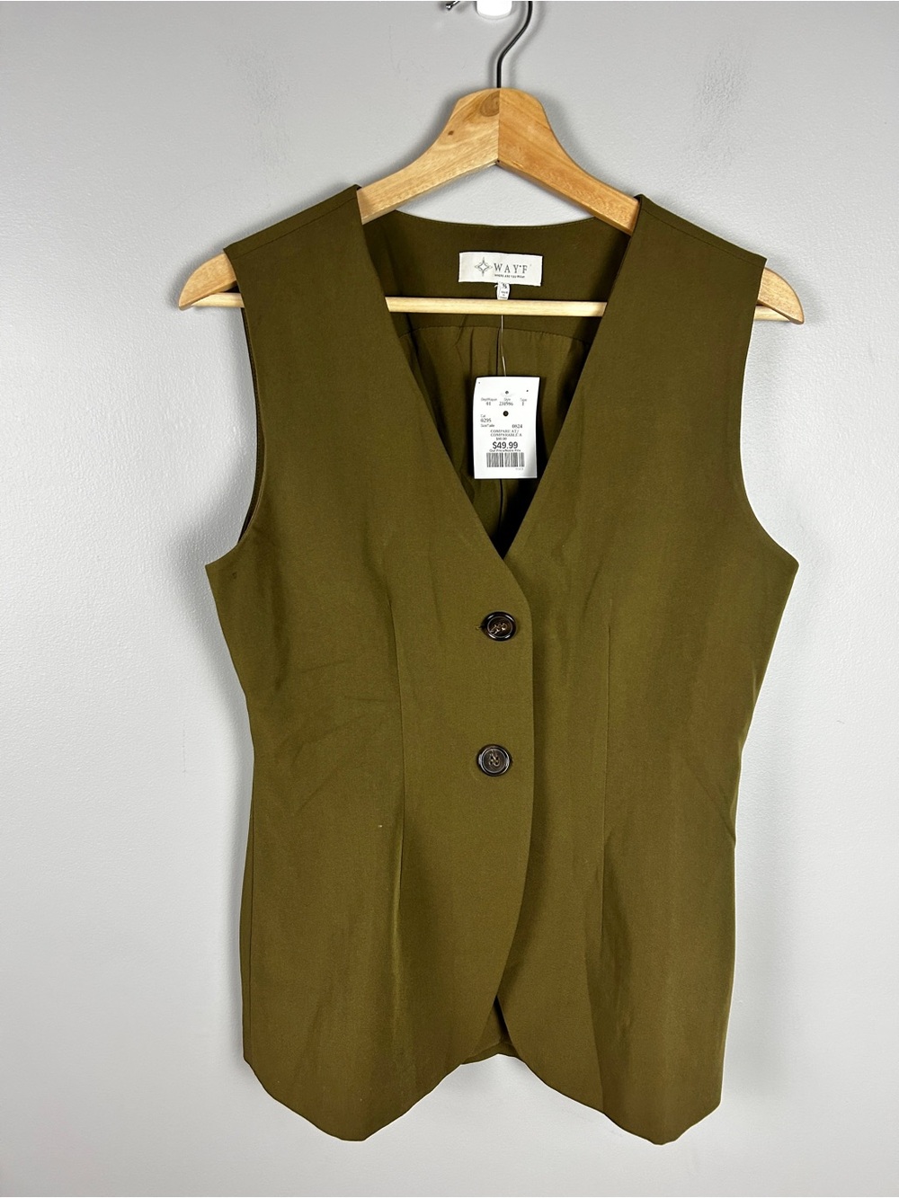 WAYF NWT Olive Green Waistcoat Vest Small Tailored‎ Chic Fitted Office Summer